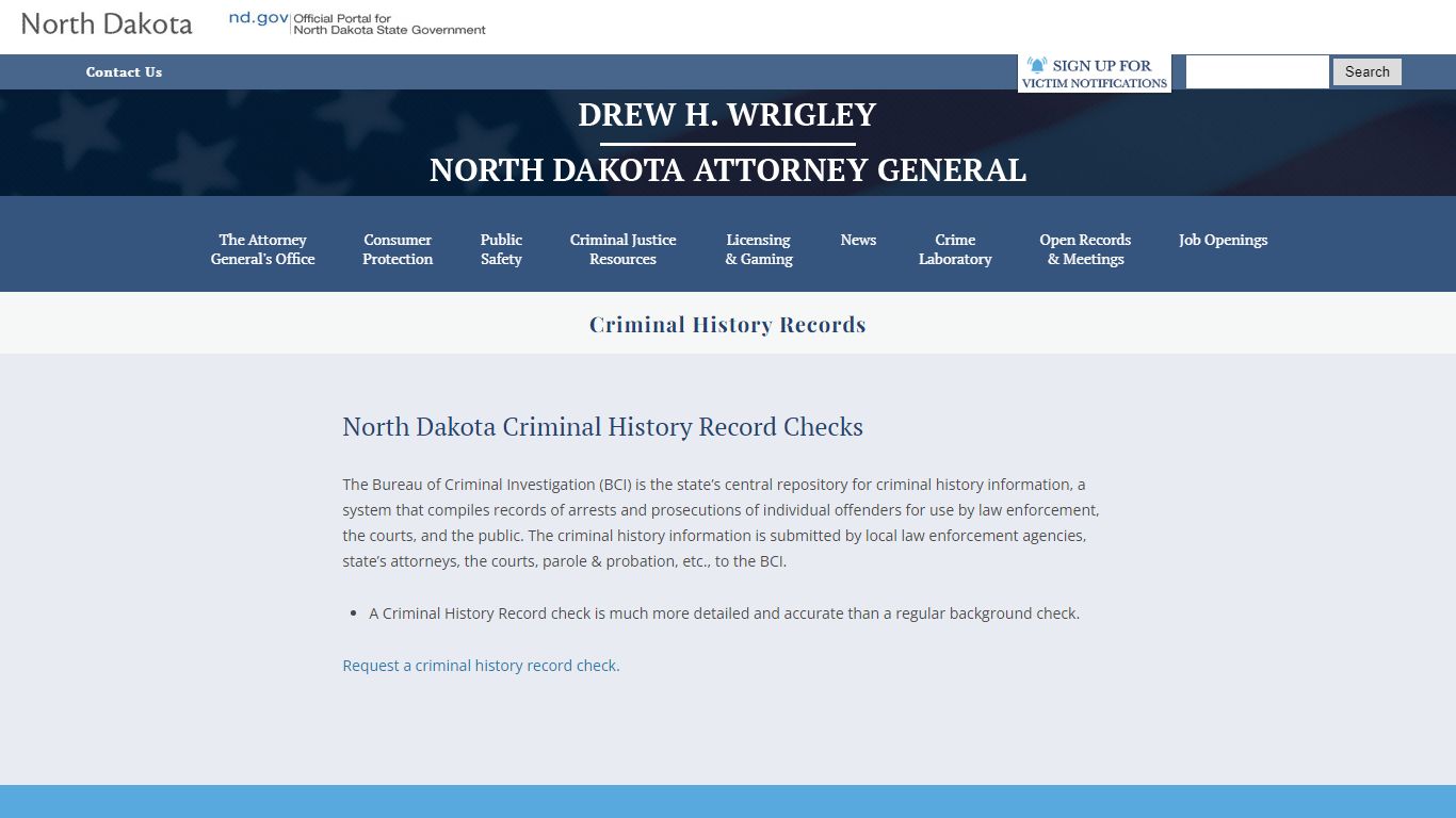 North Dakota Attorney General | Criminal History Records